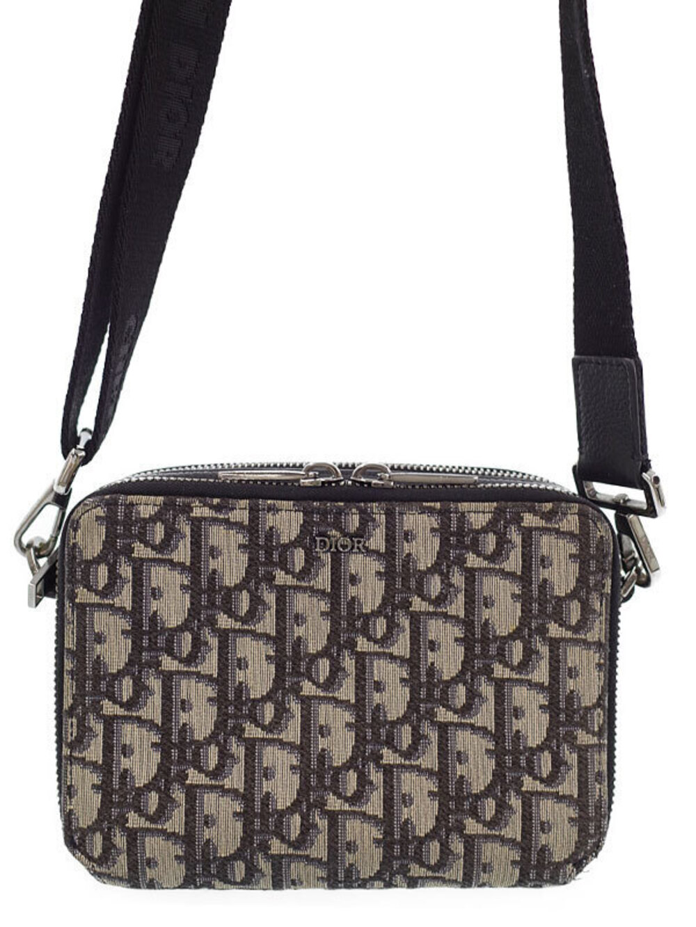Christian Dior Oblique Jaquard Crossbody Bag Beige Cream Blue